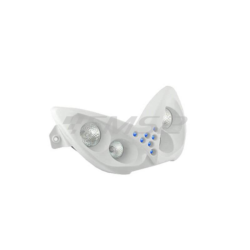 Fanale anteriore con 4 fari alogeni e 7 luci led blu per MBK Nitro e Yamaha Aerox, colore bianco, ricambio 201302A