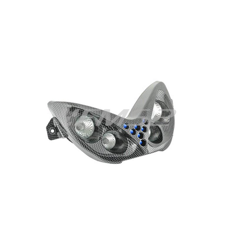 Fanale anteriore colore carbonio a 4 fari alogeni con led blu per MBK Nitro e Yamaha Aerox 50 cc fino al 2012, ricambio 201302D