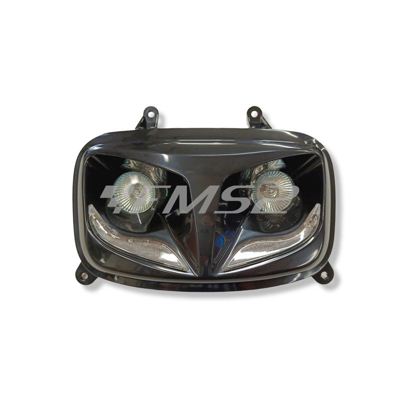 Maschera fanale TNT a 2 fari alogeni + fila leds di colore nero pastello per scooter MBK Booster dal 2004 in poi e Yamaha BW'S  dal 2004 in poi, ricambio 201307A