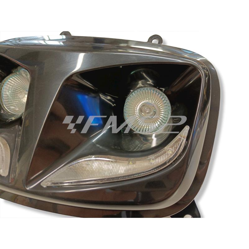 Maschera fanale TNT a 2 fari alogeni + fila leds di colore nero pastello per scooter MBK Booster dal 2004 in poi e Yamaha BW'S  dal 2004 in poi, ricambio 201307A