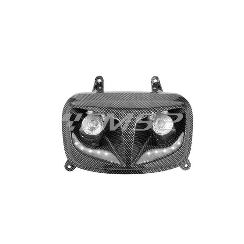 Fanale anteriore con 2 fari alogeni e 10 luci led per scooter MBK Booster dal 2004 in poi e Yamaha BW'S dal 2004, colore carbonio, ricambio 201307B