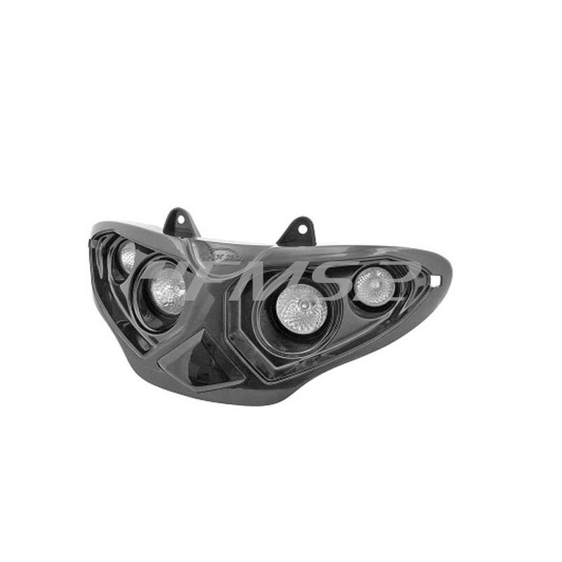 Maschera fanale anteriore di colore nero pastello con 4 lampadine alogene dicroiche per scooter e maxi scooter Gilera Runner 50 - 125 - 180 a TNT, ricambio 201385A