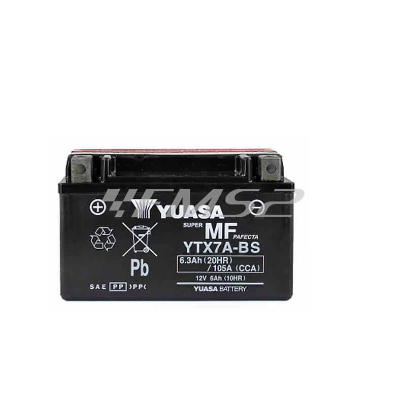 Batteria Yuasa YTX7A-BS, 12 Volt - 6 Ah, con acido a corredo, ricambio 229030A