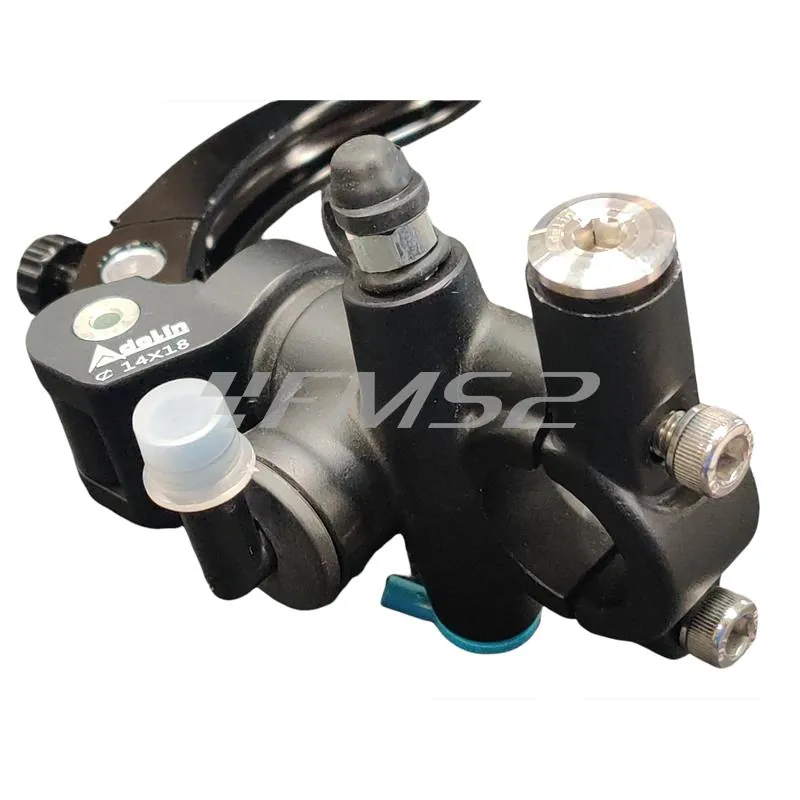 282049G Pompa freno anteriore destra TNT con attacco radiale con lavorazione cnc completa di serbatoio olio idraulico e interruttore idrostop con impianto elettrico, ricambio 282049G