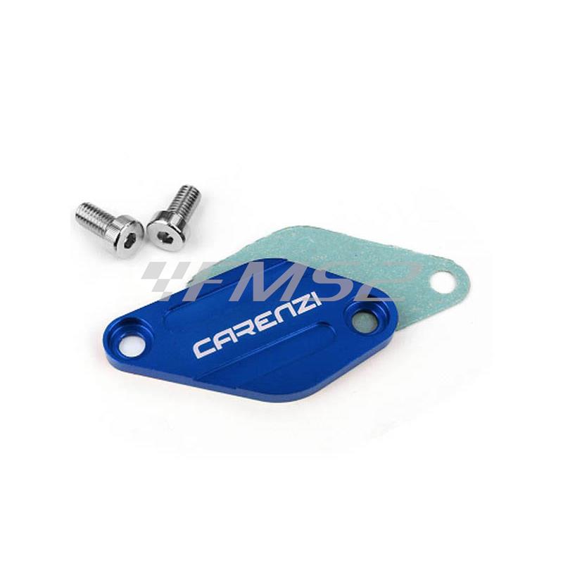 Coperchio otturatore pompa olio Carenzi in alluminio di colore blu per motore Derbi e AM6, ricambio 289080B