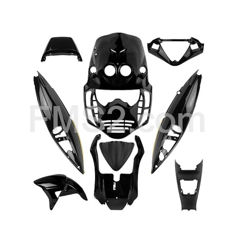 Kit carene TNT per scooter Malaguti Phantom F12 LC restyling di colore nero (9 pezzi), ricambio 366309