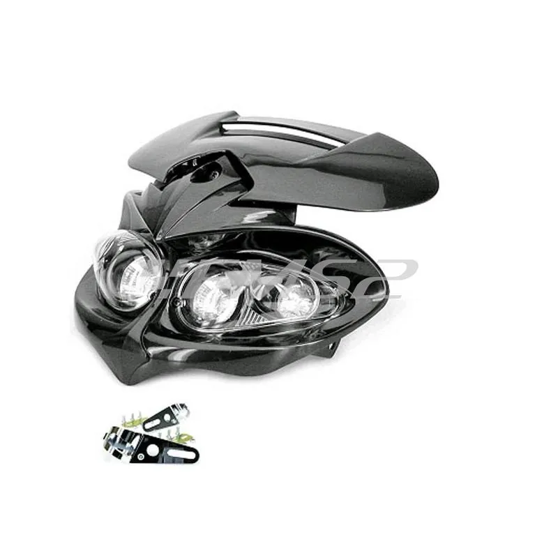 Fanale anteriore con 2 fari alogeni per moto enduro, modello manga, colore nero lucido, ricambio 448140