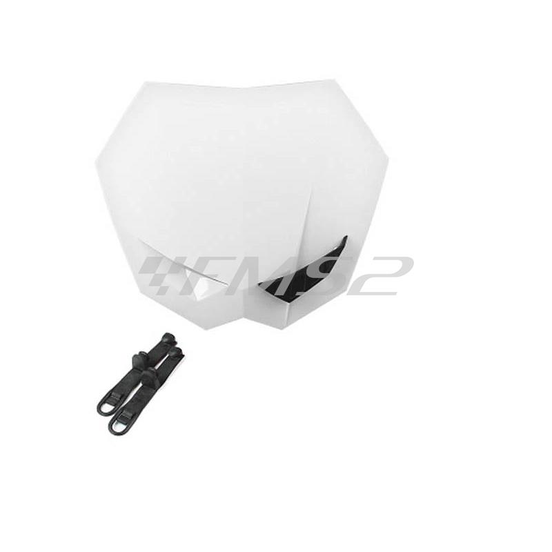 Maschera fanale anteriore NOEND di colore bianco e nero completa di ganci fissaggio e lampade per enduro, cross e motard o applicazioni varie (TNT), ricambio 448147A