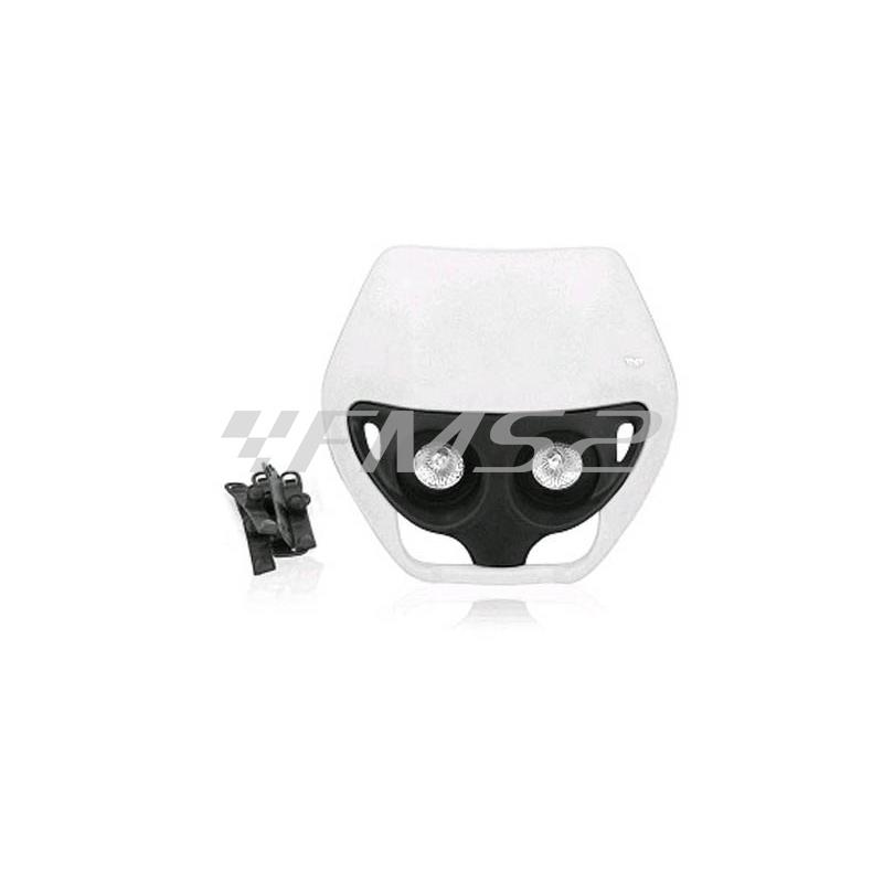 Maschera fanale anteriore per enduro con lampada alogena e doppia ottica luce per applicazioni varie e colore bianco e nero (TNT), ricambio 448197