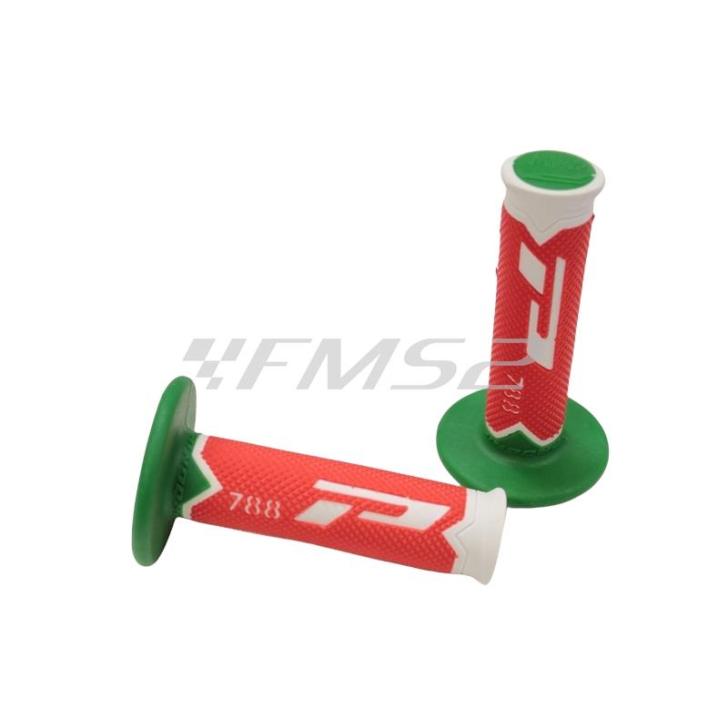 Manopole da cross extra slim 788 in gomma tri density gel di colore bianco, rosso, verde (ProGrip), ricambio 678811