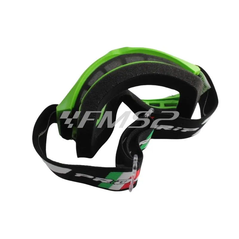 93200V Occhiale cross ProGrip modello economico di colore verde e lenti trasparenti