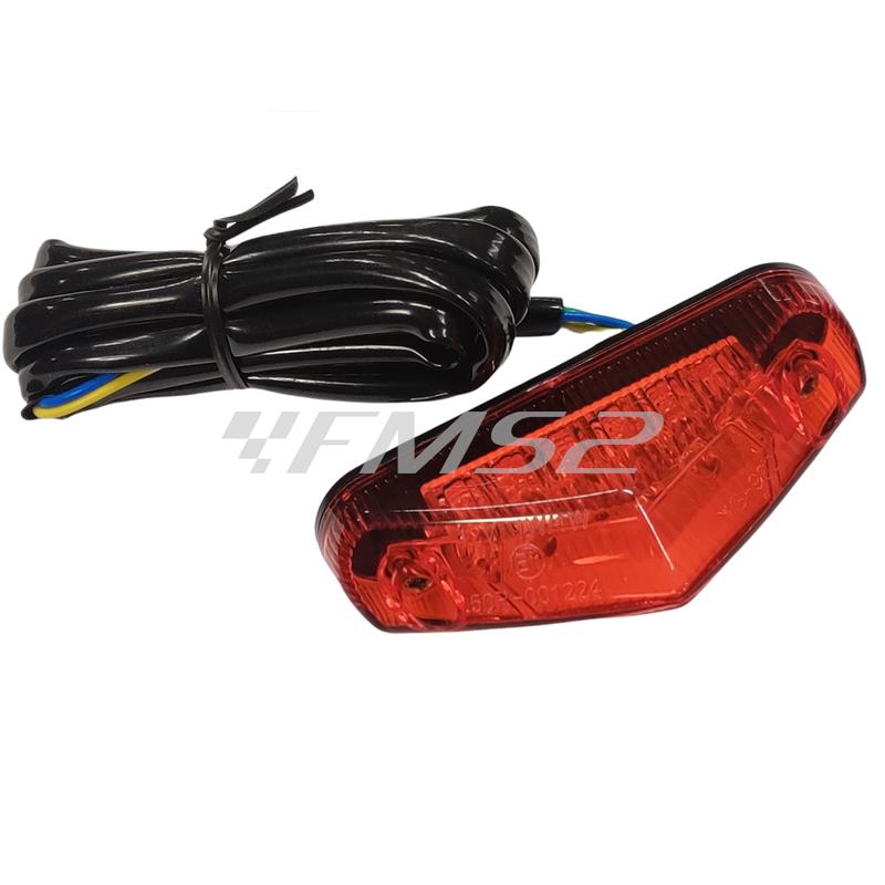 Fanalino posteriore a led con gemma di colore rosso omologato con illuminazione targa per applicazioni varie ciclomotori, enduro, motard, ricambio RP040005