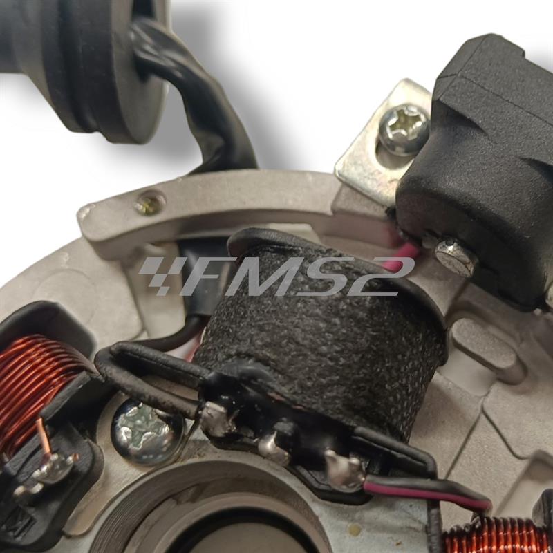 Statore completo di piastra Bergamaschi per scooter con motore Minarelli orizzontale e accensione Yamaha Euro 0 e Euro 1 con cavi lunghi 40 cm, ricambio V733100103