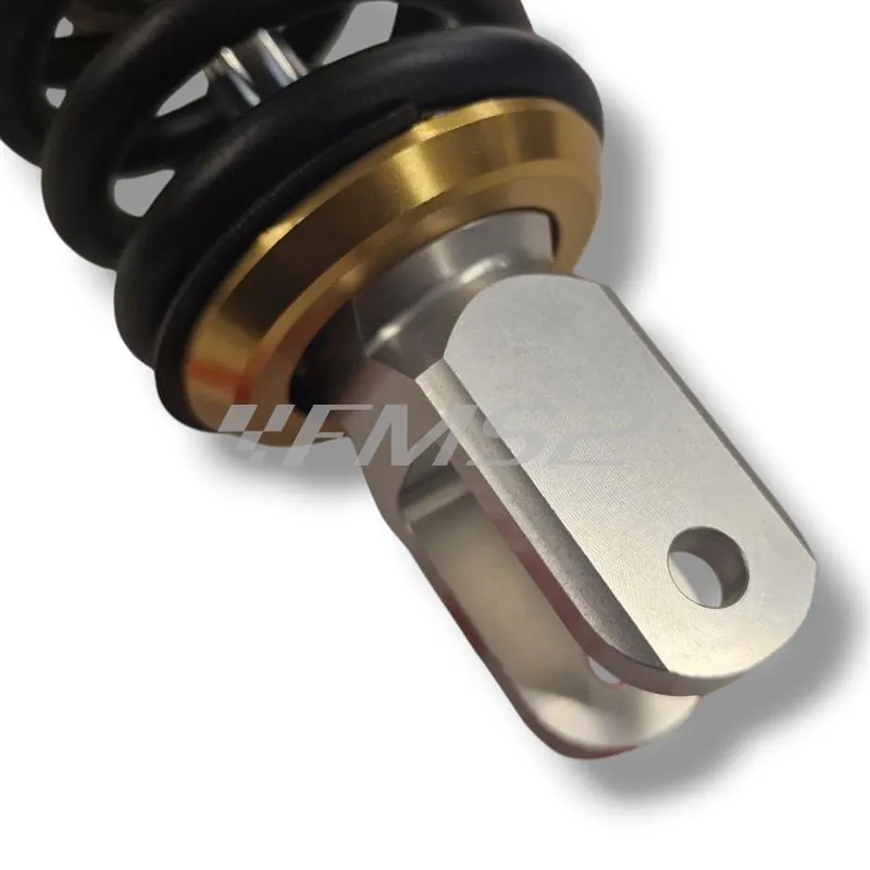 Mono ammortizzatore posteriore YSS con interasse da 250 mm modello OE302-250T-01AL-38 di colore nero, oro e alluminio e regolabile con ghiera filettata, ricambio YSOE25001