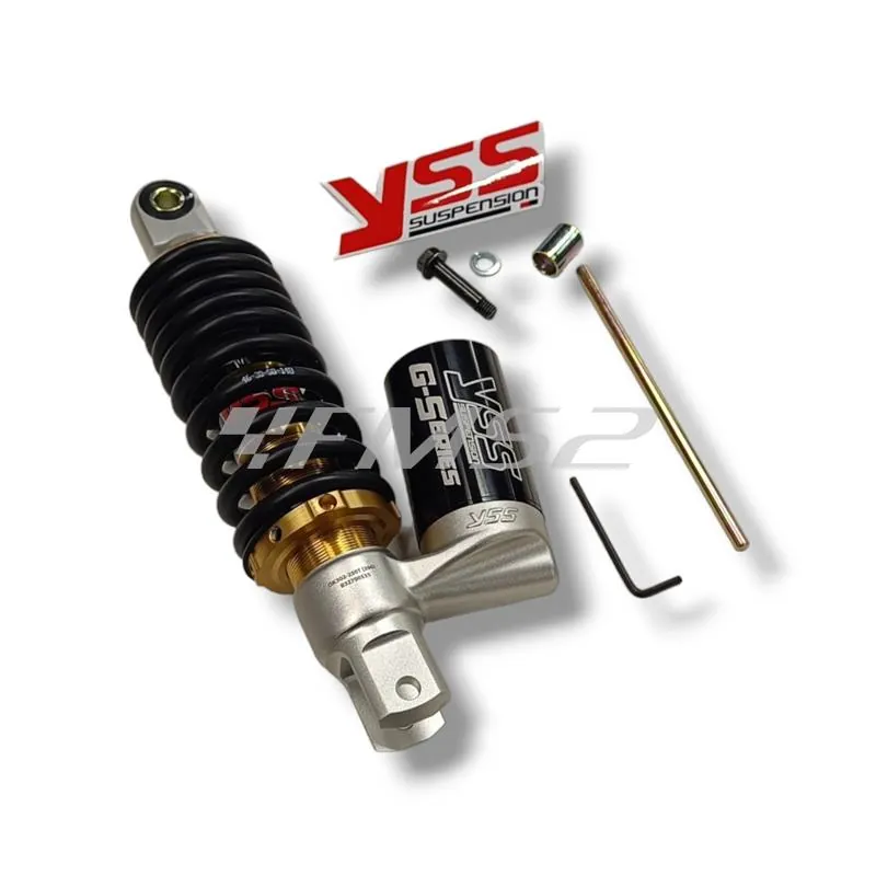 Mono ammortizzatore YSS posteriore modello OK302-250T-01AL-388 con serbatoio esterno e interasse da 250,0 mm per MBK Booster e Malaguti F12, ricambio YSOK25001