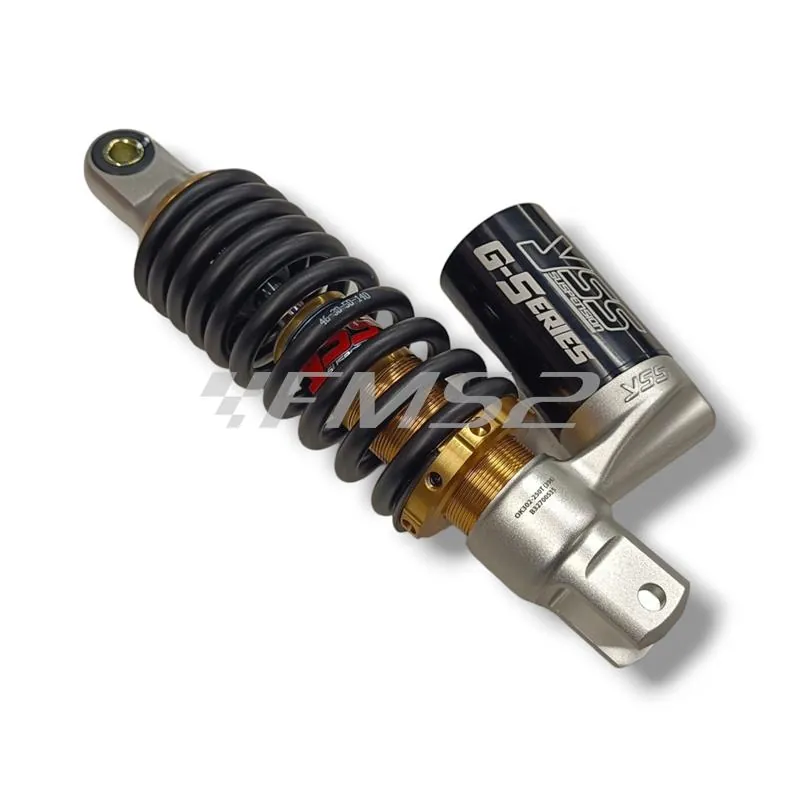 Mono ammortizzatore YSS posteriore modello OK302-250T-01AL-388 con serbatoio esterno e interasse da 250,0 mm per MBK Booster e Malaguti F12, ricambio YSOK25001