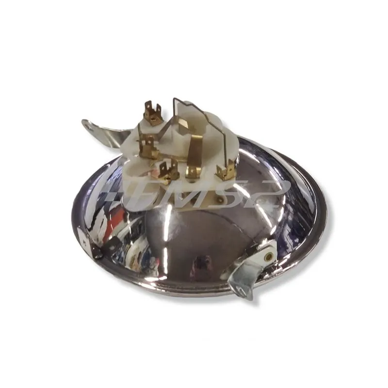Gruppo ottico fanale anteriore Bosatta lexus con vetro plastificato liscio per lampada alogena montato sulle Piaggio Vespa PX con freno a disco e adattabile anche sulle versioni precedenti, ricambio F233A