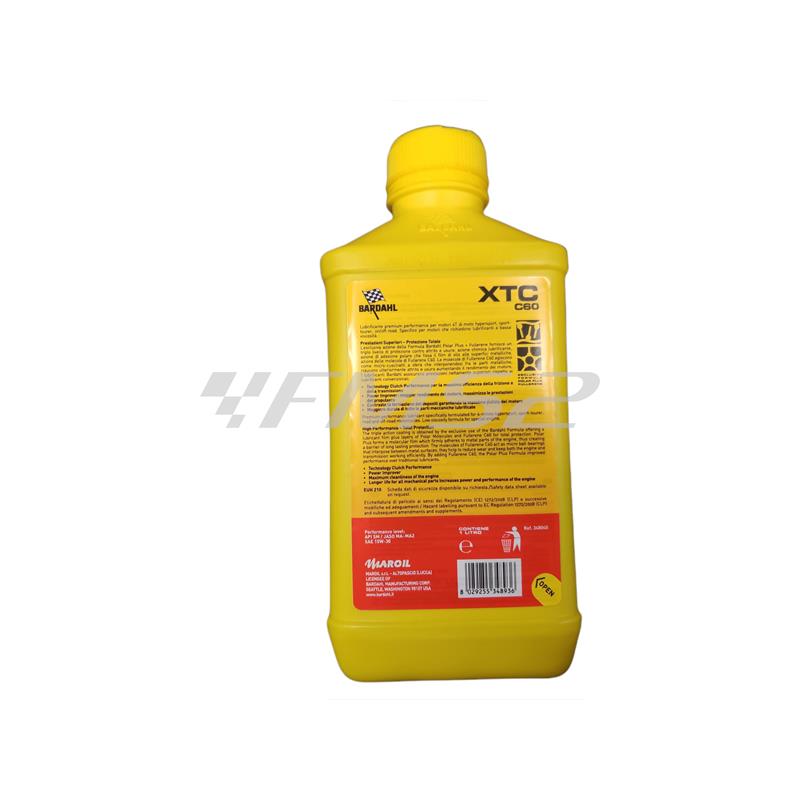 Flacone da 1 litro olio motore Bardahl XTC C60 con gradazione 10W30 sintetico 100% per utilizzo moto, ricambio 348140