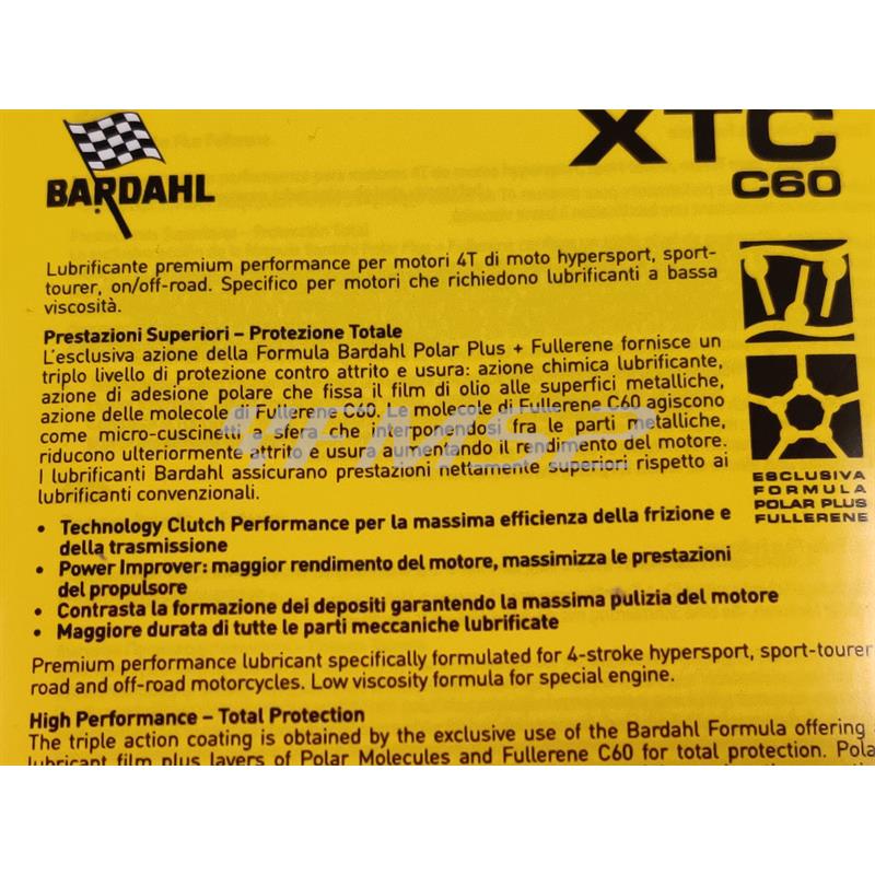 Flacone da 1 litro olio motore Bardahl XTC C60 con gradazione 10W30 sintetico 100% per utilizzo moto, ricambio 348140