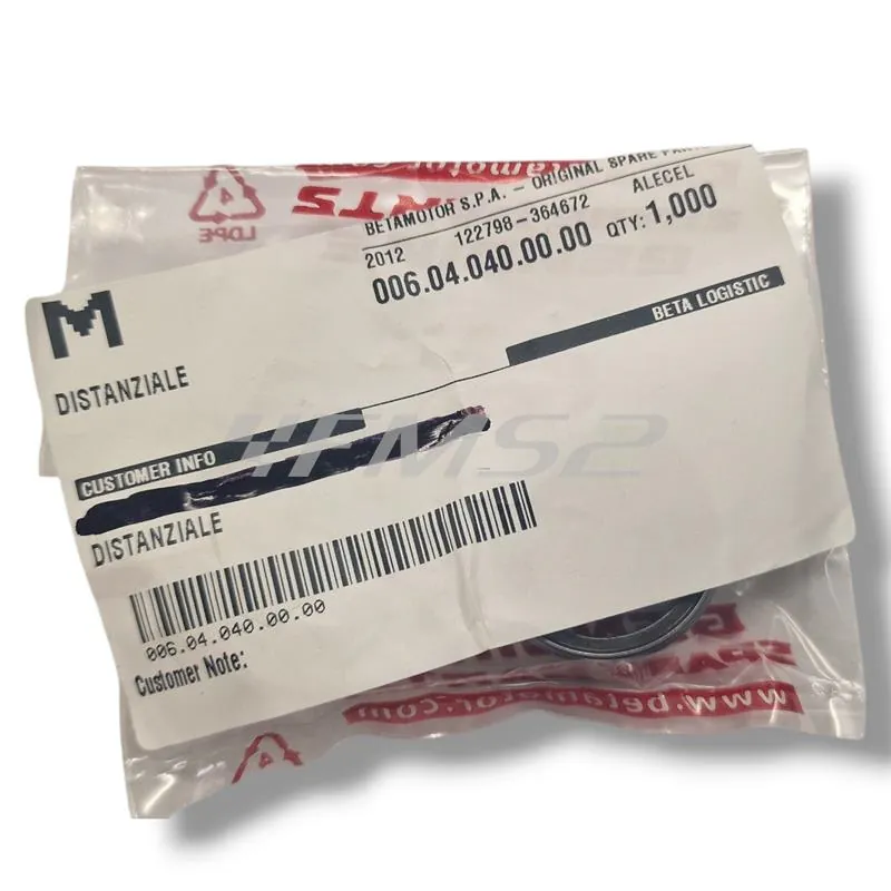 Boccola distanziale albero cambio secondario uscita pignone originale BETA per tutti i modelli enduro 2t e 4t con motore Beta, ricambio 006.04.040.00.00