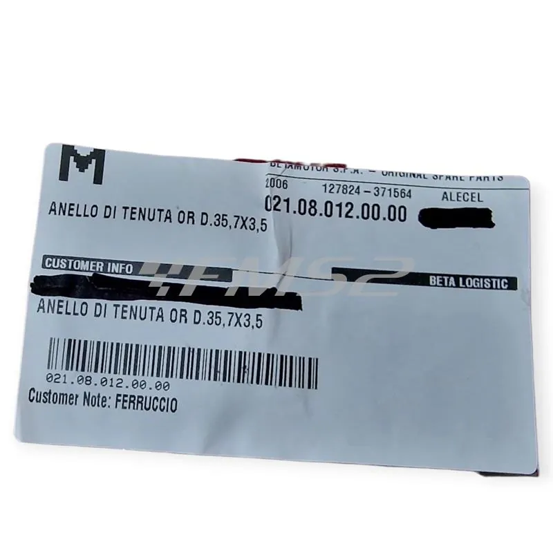 Guarnizione o-ring tappo scarico olio Ø 35,7x3,5 mm per Beta Enduro/Motard 125 4T LC, ricambio 021.08.012.00.00