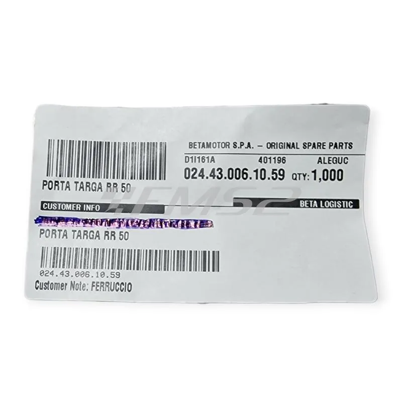 Porta targa originale BETA per BETA ENDURO/MOTARD RR 50 2T 2012-2017, ricambio 024.43.006.10.59