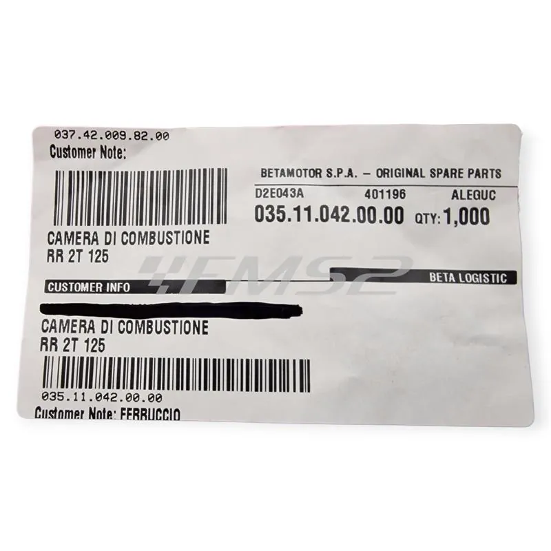 035.11.042.00.00 Inserto per testa originale specifico per BETA ENDURO RR 125 2T - tutte le versioni - prodotti dopo il 2021