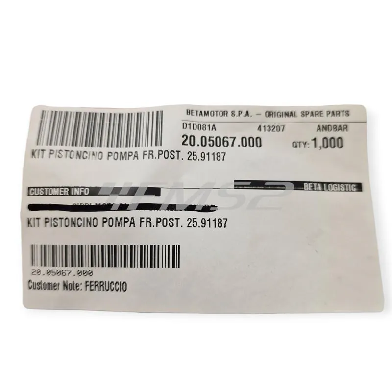 20.05067.000 Kit revisione pompa freno posteriore BETA ALP/URBAN 125/200 4T e BETA ARK 50 AIR/LC 2T 2007-2011