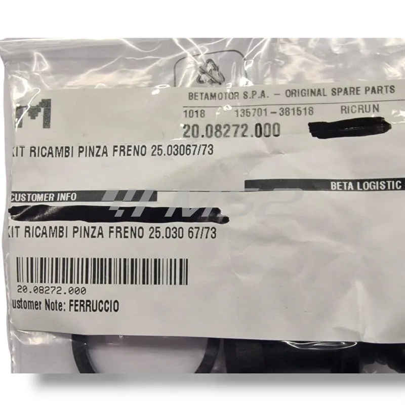 20.08272.000 Kit revisione pinza freno posteriore per BETA ENDURO/MOTARD RR 50 2T e 125 4T, ALP e URBAN