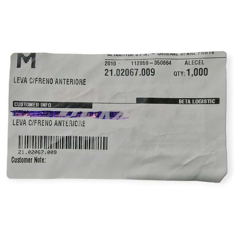 21.02067.009 Pompa freno anteriore BETA con pistoncino da Ø 11 mm per tutti i BETA RR ENDURO/MOTARD 50cc 2T e 125cc 4T, ALP 200 e 350 4T e MOTARD M4 350cc 4T