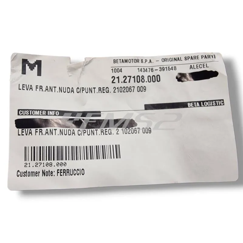 21.27108.000 Leva freno anteriore per BETA ENDURO/MOTARD RR 50 2T e 125 4T dal 2008, ALP e URBAN