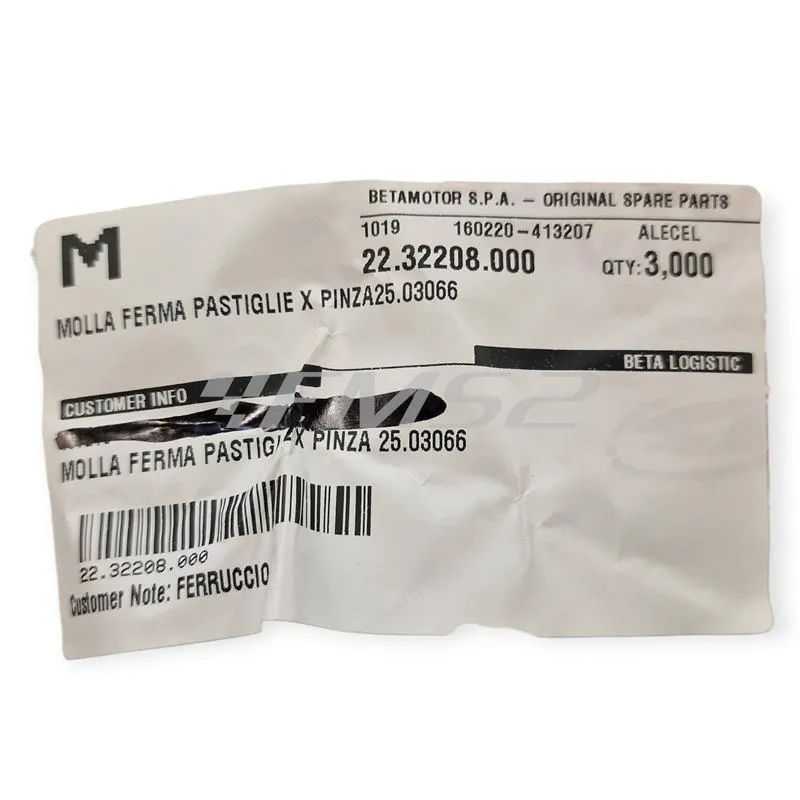 22.32208.000 Molla ferma pastiglie pinza freno posteriore NISSIN per BETA ENDURO RR 2T/4T e CROSS RX 2T/4T