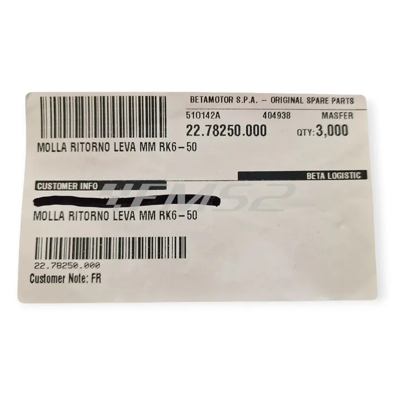 22.78250.000 Molla ritorno leva messa in moto Beta RK6 per BETA TRIAL EVO JUNIOR/SENIOR 80cc dal 2009 e TRIAL REV 50/80cc 2008
