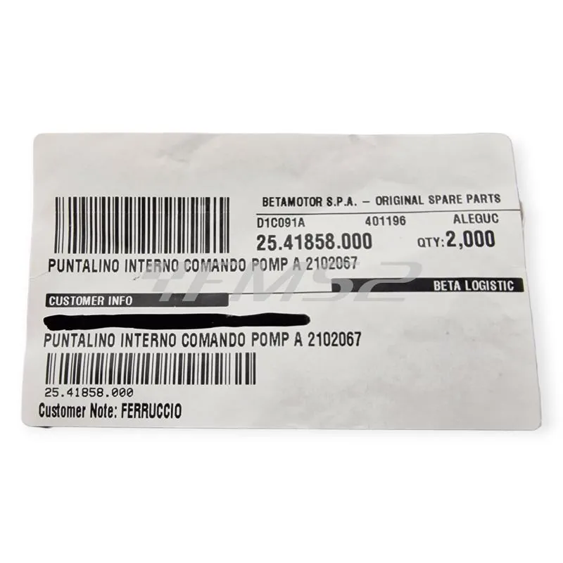 Puntalino interno leva freno anteriore per tutti i BETA RR ENDURO/MOTARD 50cc 2T e 125cc 4T, ALP 200 e 350 4T e MOTARD M4 350cc 4T, ricambio 25.41858.000