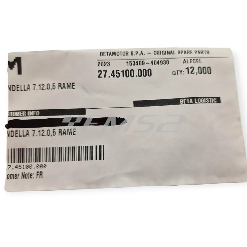 27.45100.000 Rondella in rame 7 x 12 x 0,5 mm per vite testa motore BETA ENDURO RR 125/200 2T e TRIAL EVO / REV / SINCRO 2T