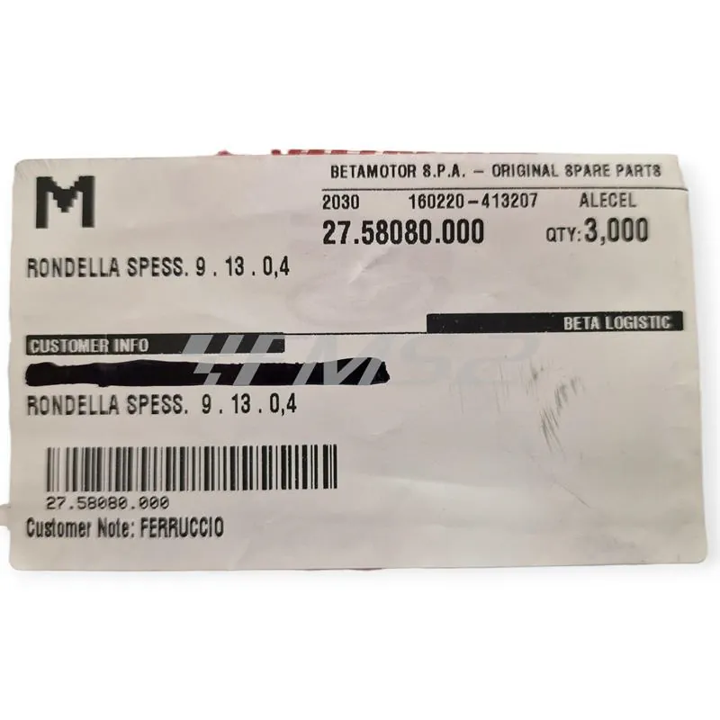 27.58080.000 Rondella di spessoramento Beta 9x13x0,4 mm