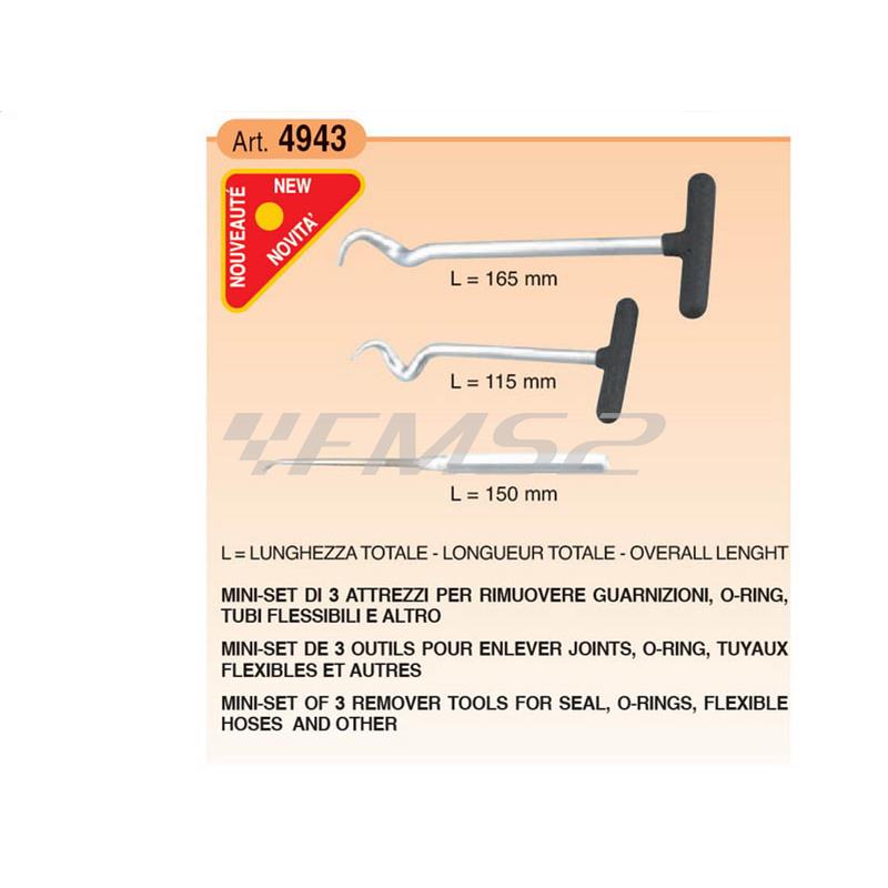 Attrezzatura Buzzetti 3 pezzi per rimuovere guarnizioni, o-ring, tubi flessibili, ricambio 4943