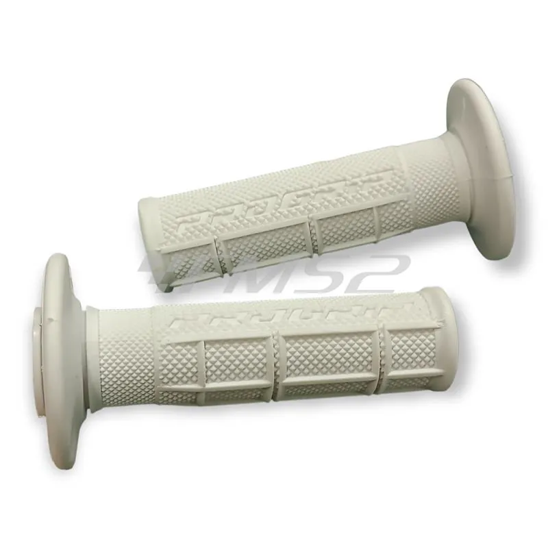 Coppia manopole Progrip modello MX 794-101 in gomma di colore bianco per utilizzo su manubri cross, ciclomotori e scooter con diametro da 22 mm, ricambio 405401565