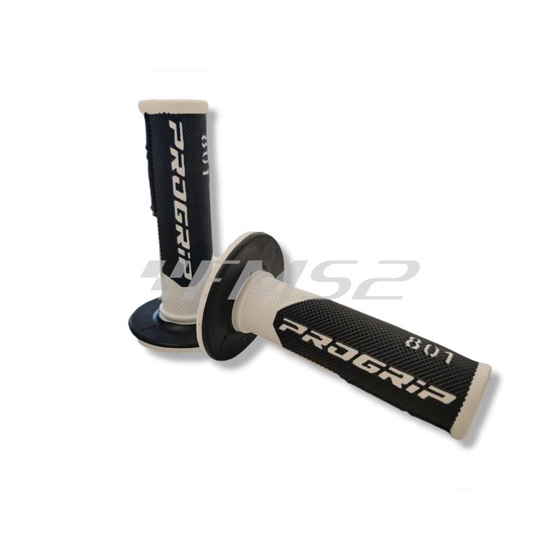 Coppia manopole Progrip in gomma modello MX 801-137 soft touch cross di colore bianco e nero diametro interno 22 e 25 mm, ricambio 405401745