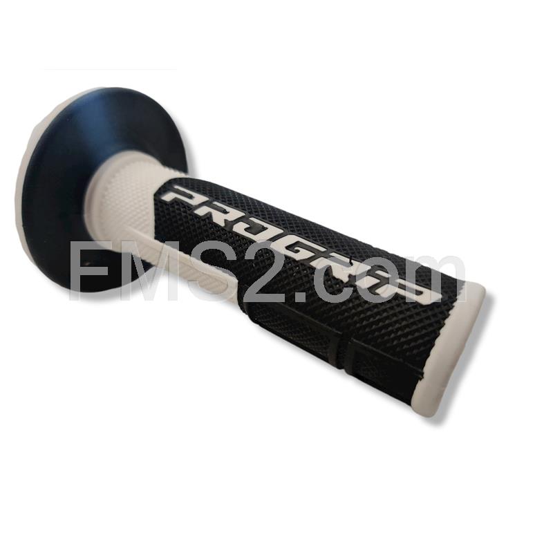 Coppia manopole Progrip in gomma modello MX 801-137 soft touch cross di colore bianco e nero diametro interno 22 e 25 mm, ricambio 405401745