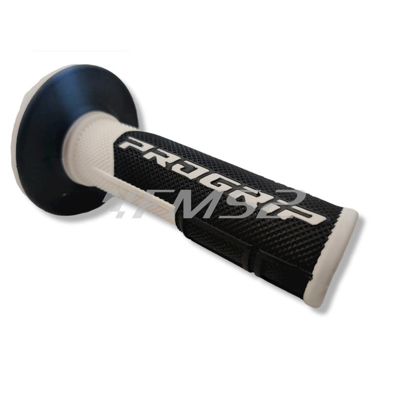 Coppia manopole Progrip in gomma modello MX 801-137 soft touch cross di colore bianco e nero diametro interno 22 e 25 mm, ricambio 405401745