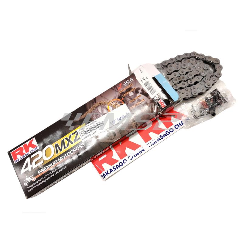 Catena RK Japan con passo 420 modello MXZ  e lunghezza 140 maglie per ciclomotori enduro e motard 50 cc, ricambio HB742031140K