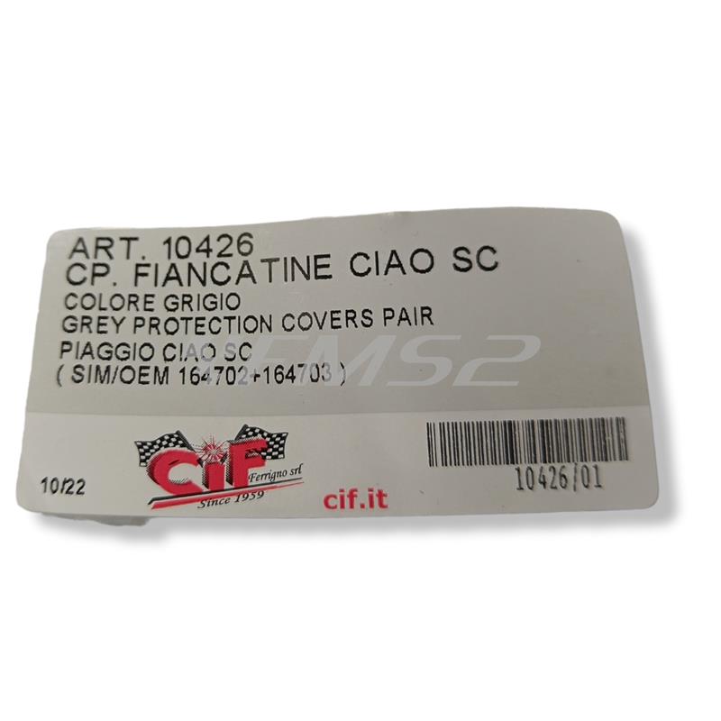 Coppia fiancatine laterali CIF made in Italy per ciclomotore Piaggio Ciao SC in plastica di colore grigio venduti senza perni, senza molle e senza scritta, ricambio 10426