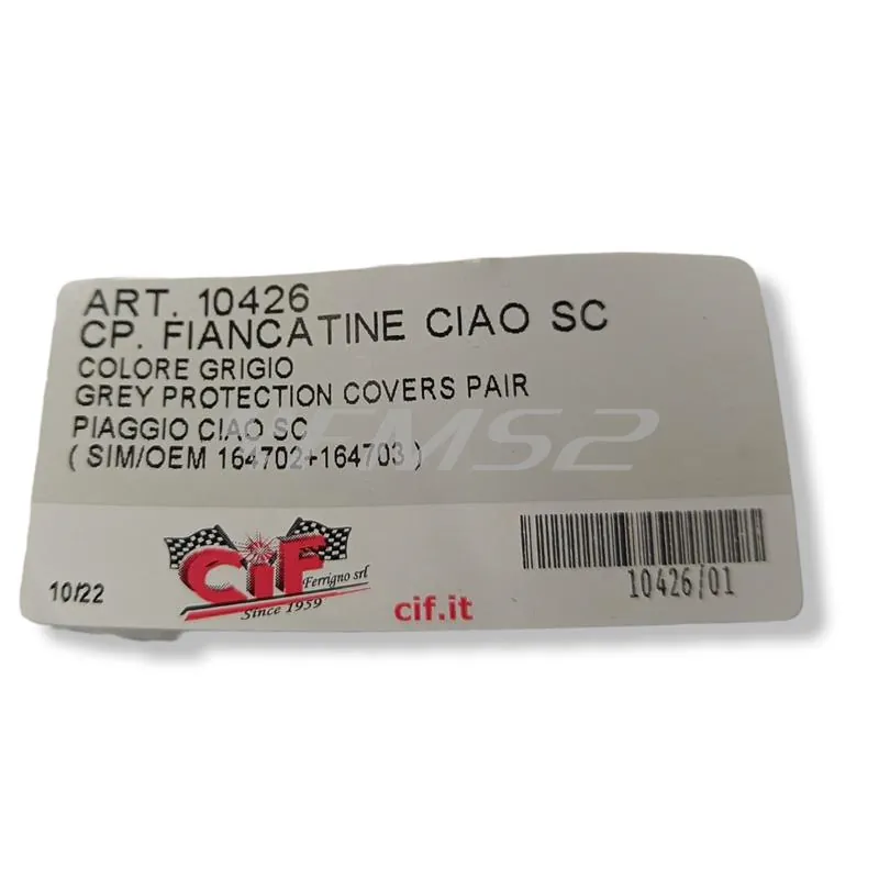 Coppia fiancatine laterali CIF made in Italy per ciclomotore Piaggio Ciao SC in plastica di colore grigio venduti senza perni, senza molle e senza scritta, ricambio 10426