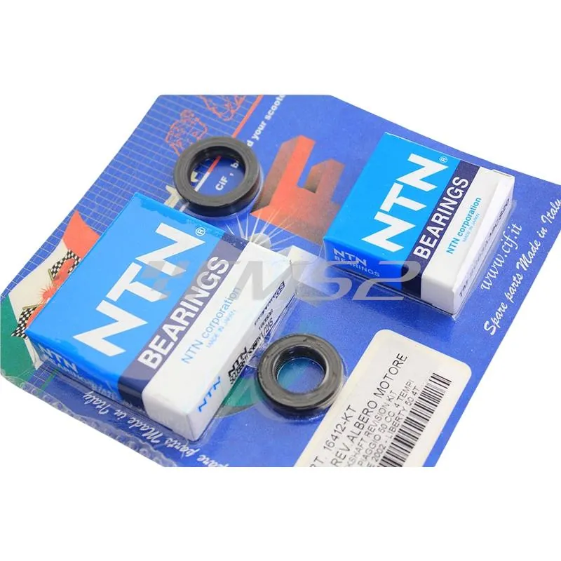 Kit cuscinetti e paraolio motore per la revisione dell' albero motore scooter Piaggio 50 con motore a 4 tempi prodotti dal 2002 in poi, ricambio 16412-KT