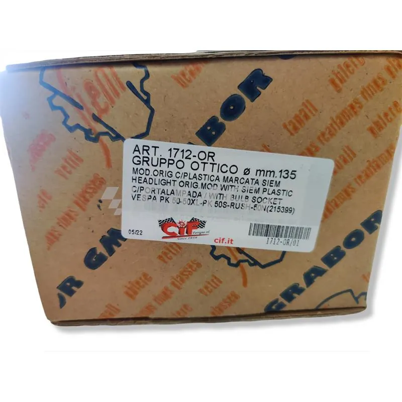 Gruppo ottico fanale anteriore originale Siem completo di porta lampada senza lampadine per Piaggio Vespa PK 50 e PK50S, ricambio 1712-OR
