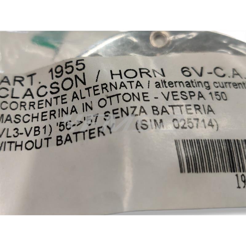 Clacson cromato corrente alternata 6 volt per Piaggio vespa 150 cc senza batteria, ricambio 1955