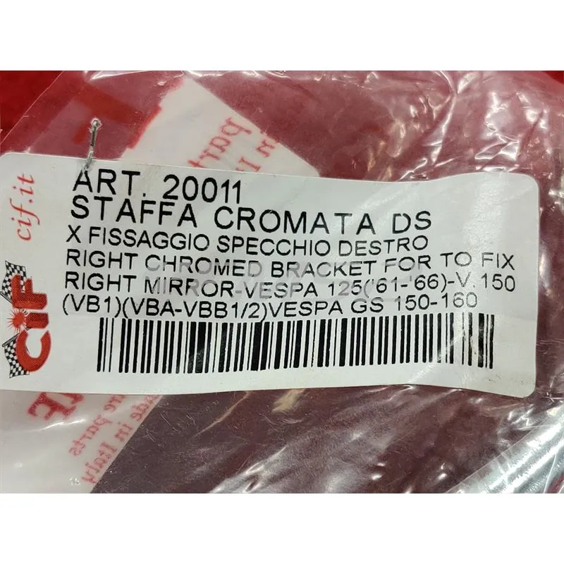 20011 Staffa cromata destra per fissaggio specchietto retrovisore Vespa 125 cc e 150 cc (CIF)