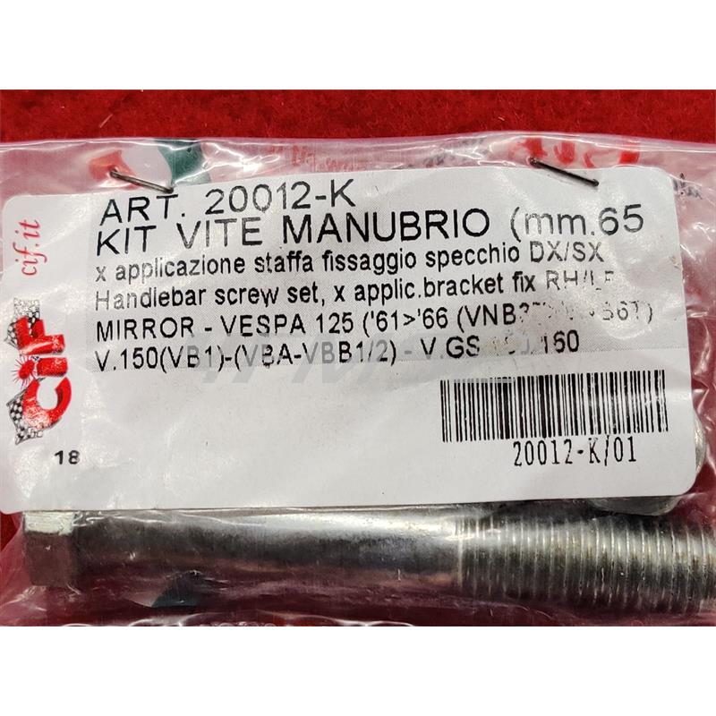 Kit completo vite + dado + rondelle Cif per fissaggio staffa attacco retrovisore vespa 125 e 150 old model al manubrio, ricambio 20012-K