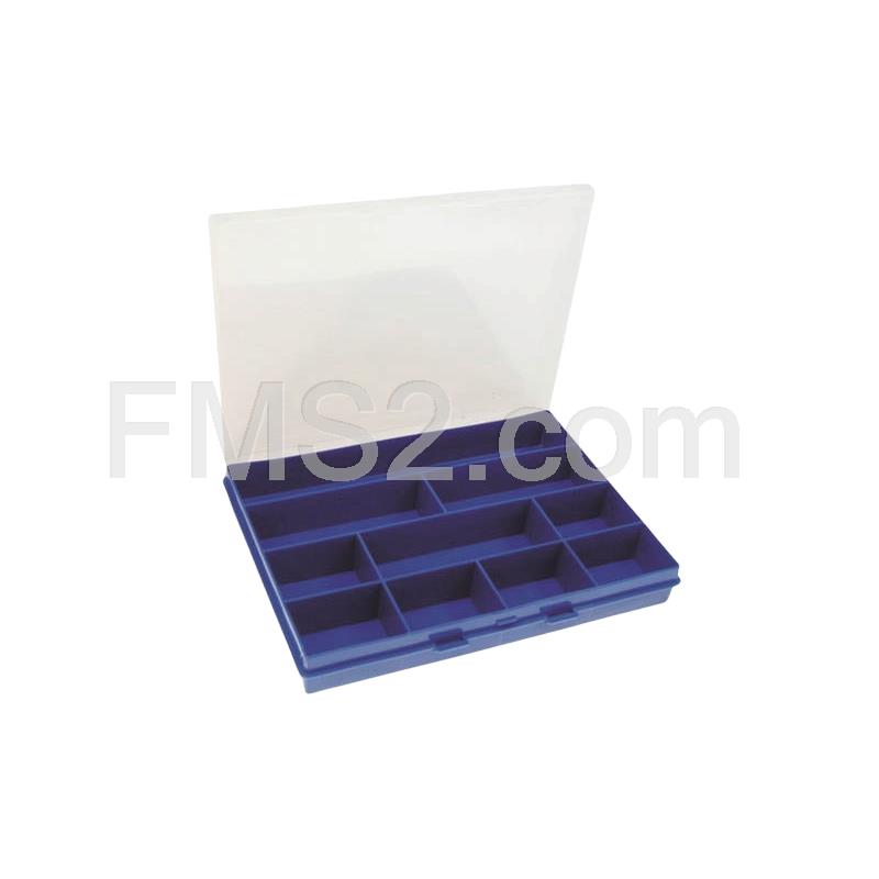 Contenitore con coperchio per minuteria in plastica di colore blu e con 10 scomparti (CIF), ricambio 3066